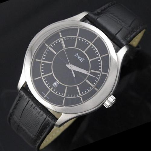 伯爵Piaget Black Tie黑带系列机械男表 真皮表带大号黑面男士手表