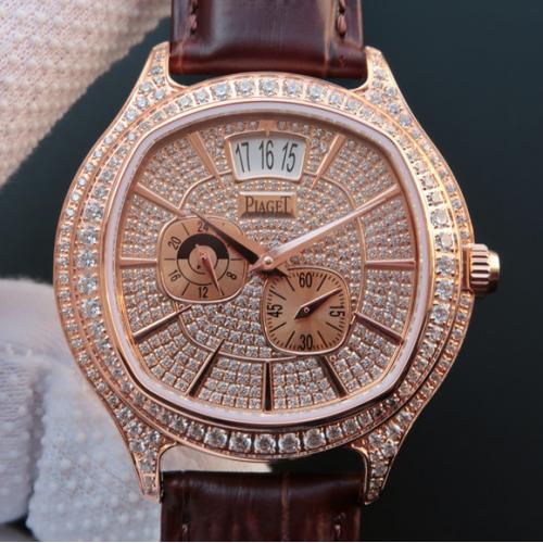 伯爵Piaget Black Tie黑带系列 满天星镶钻 18K玫瑰金 全自动多功能机械男表