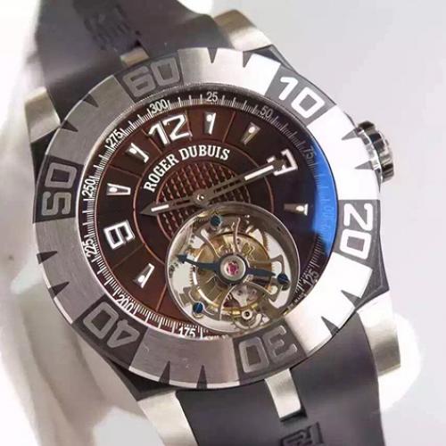 Roger Dubuis 罗杰杜比 EasyDiver系列Tourbidiver 真陀飞轮手动上链机械 条丁阿拉伯刻度 男士腕表 棕面
