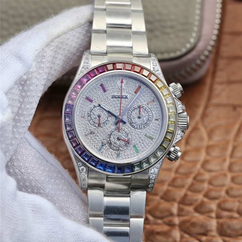 日韩精品视频中文字幕 劳力士迪通拿价格高仿 OW厂rolex彩虹迪通拿满钻表盘