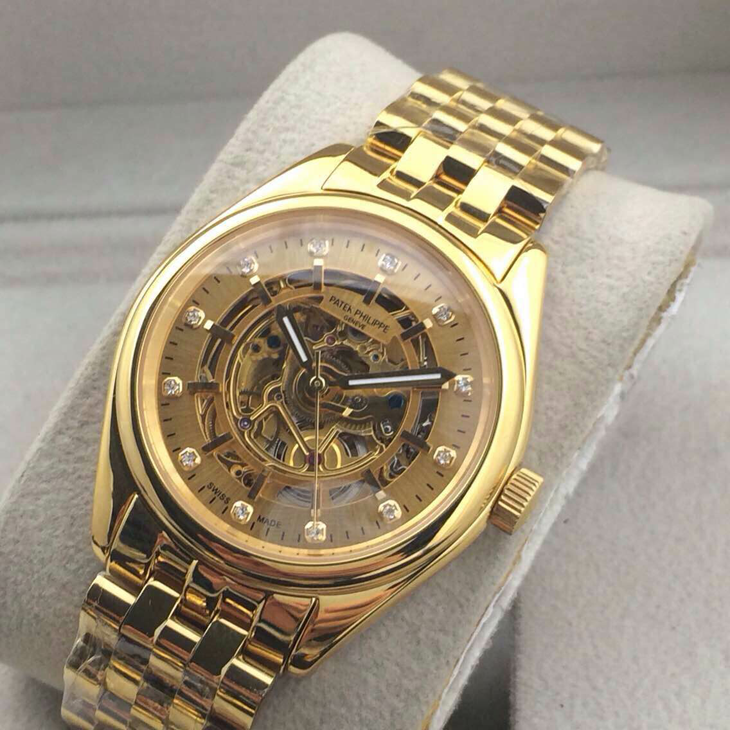百达翡丽镂空机械腕表 一比一高精仿百达翡丽Patek Philippe 缕空 男士机械手表 18k金 瑞士机芯